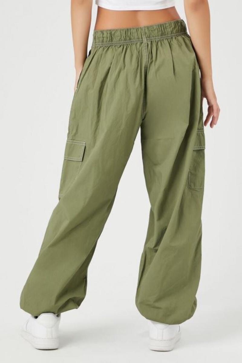 Pantalon Forever 21 Drawstring Poplin Cargo Joggers Mujer Verde Oliva | 5Bfmj94uWJr