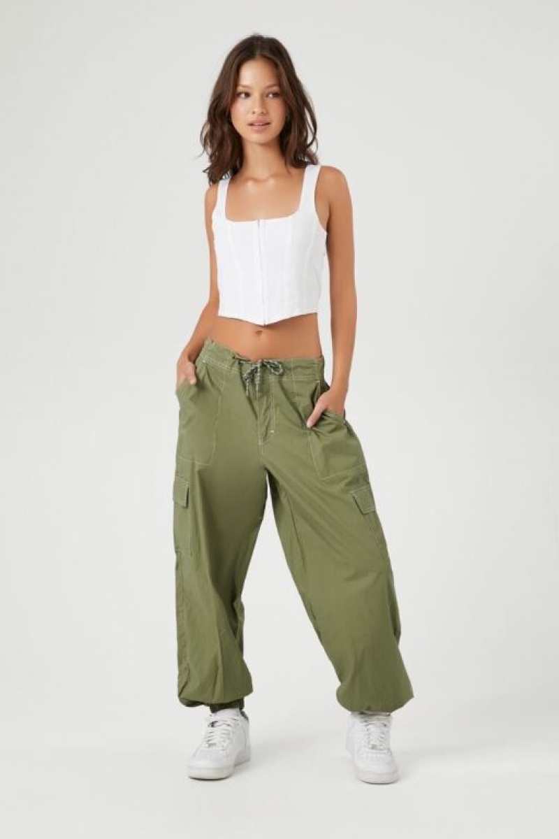 Pantalon Forever 21 Drawstring Poplin Cargo Joggers Mujer Verde Oliva | 5Bfmj94uWJr