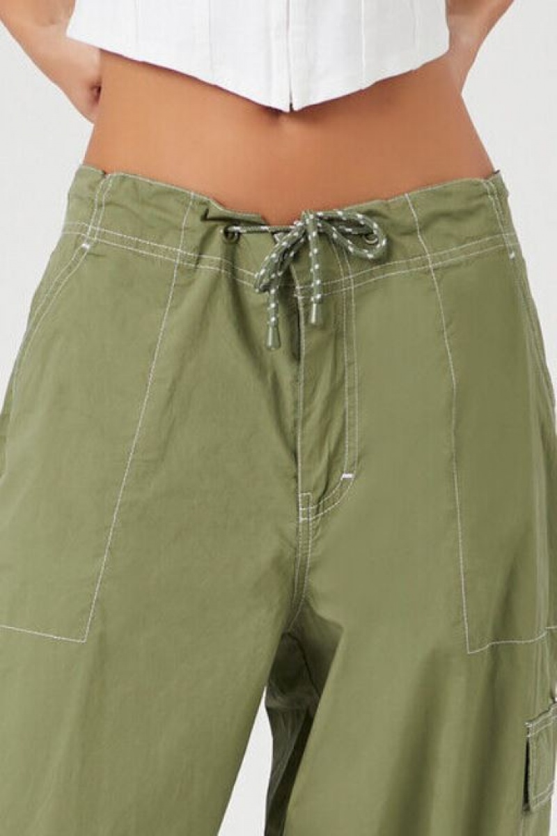 Pantalon Forever 21 Drawstring Poplin Cargo Joggers Mujer Verde Oliva | 5Bfmj94uWJr