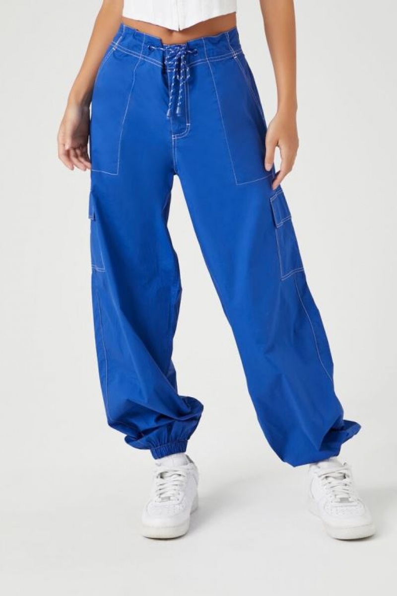 Pantalon Forever 21 Drawstring Poplin Cargo Joggers Mujer Azules | zrghoEqrLxh