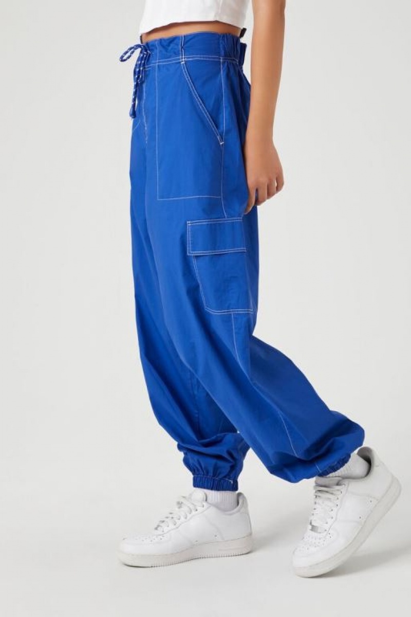 Pantalon Forever 21 Drawstring Poplin Cargo Joggers Mujer Azules | zrghoEqrLxh