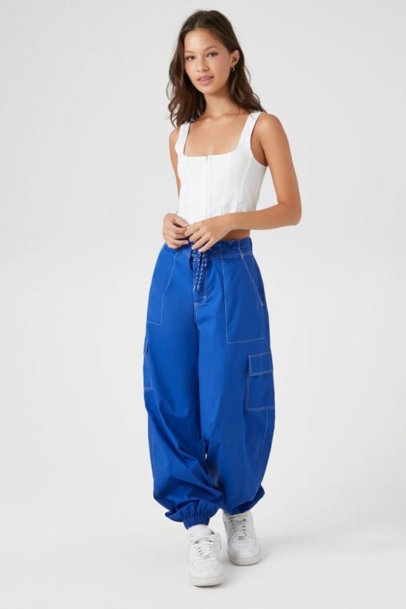 Pantalon Forever 21 Drawstring Poplin Cargo Joggers Mujer Azules | zrghoEqrLxh