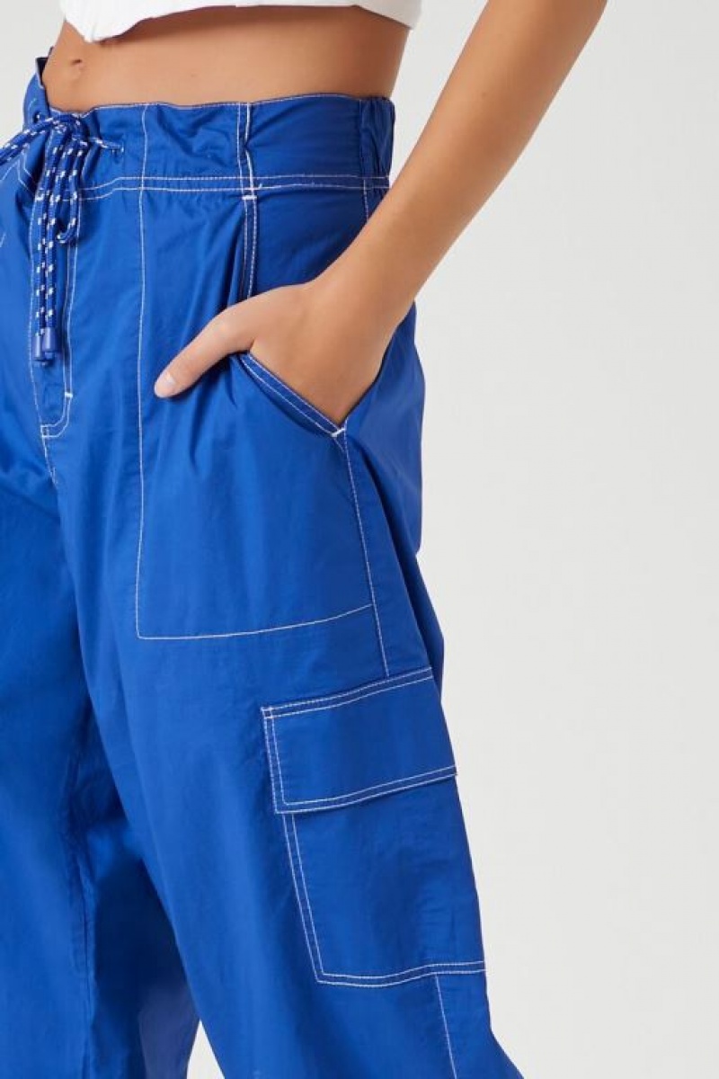 Pantalon Forever 21 Drawstring Poplin Cargo Joggers Mujer Azules | zrghoEqrLxh