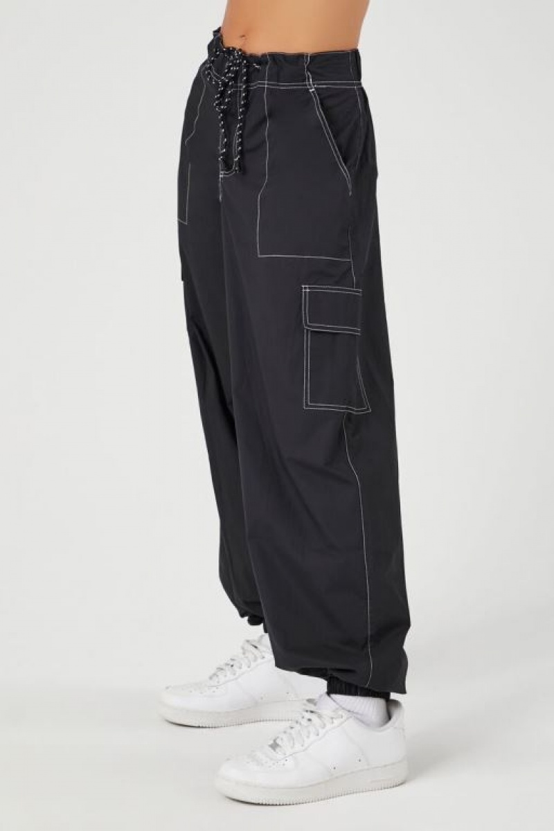 Pantalon Forever 21 Drawstring Poplin Cargo Joggers Mujer Negras | ReTWGt1AXUX