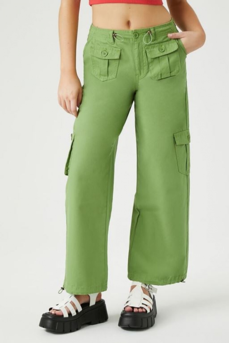 Pantalon Forever 21 Drawstring Wide Leg Cargo Mujer Verde | Nloc2FSpw5m