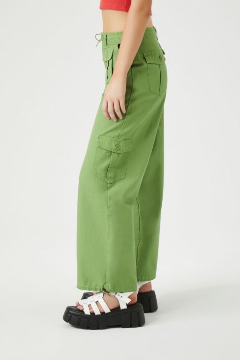 Pantalon Forever 21 Drawstring Wide Leg Cargo Mujer Verde | Nloc2FSpw5m