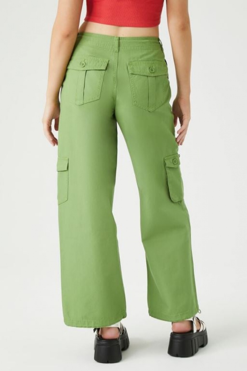 Pantalon Forever 21 Drawstring Wide Leg Cargo Mujer Verde | Nloc2FSpw5m