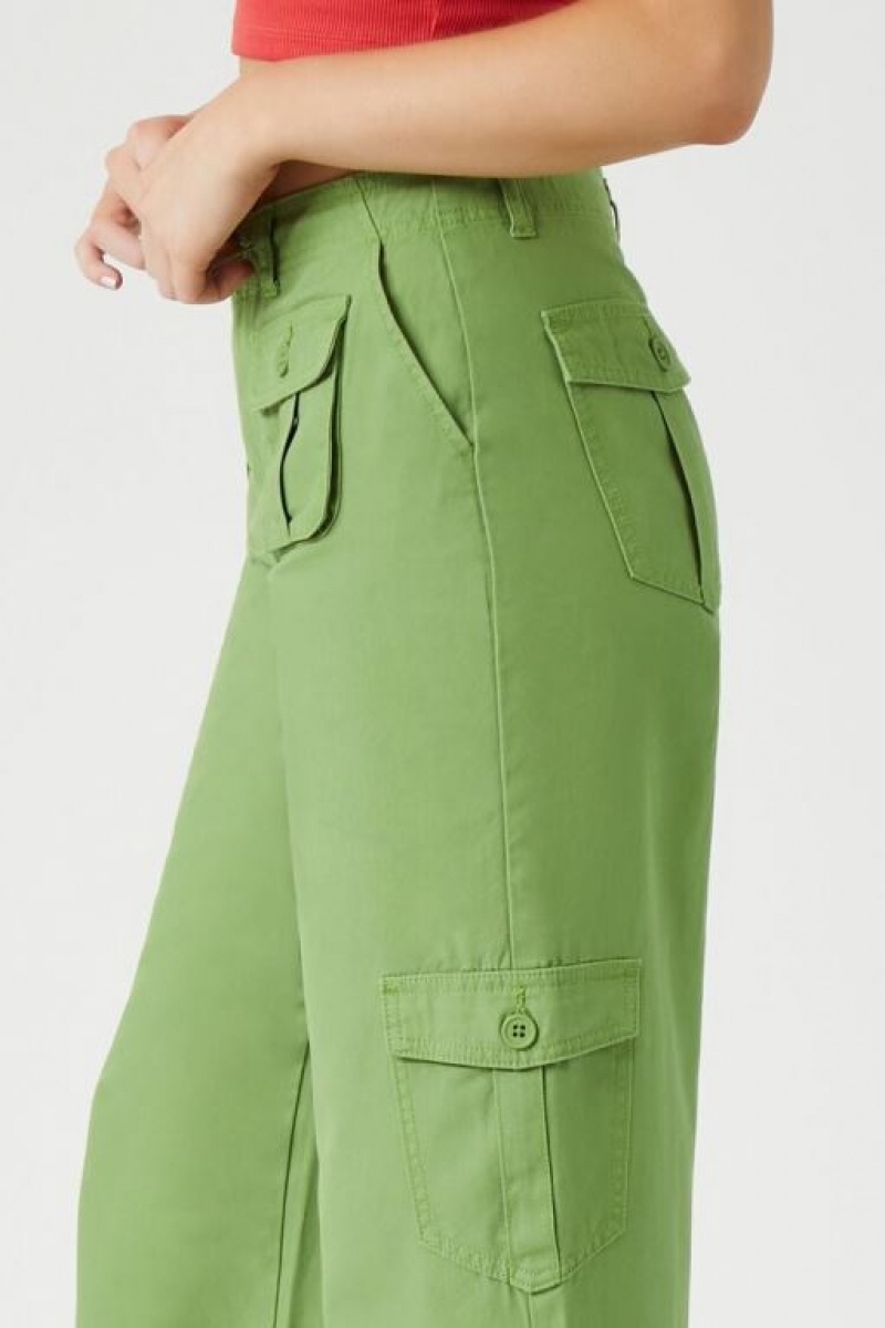 Pantalon Forever 21 Drawstring Wide Leg Cargo Mujer Verde | Nloc2FSpw5m