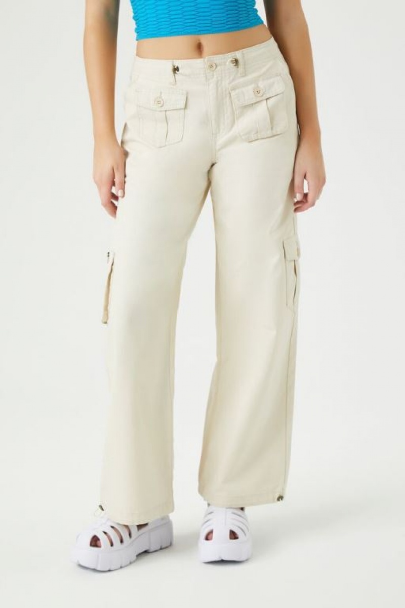 Pantalon Forever 21 Drawstring Wide Leg Cargo Mujer Creme | Xtqqk1dVd21