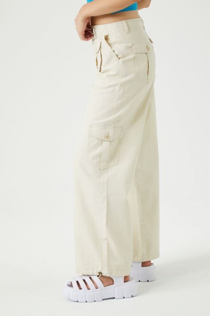 Pantalon Forever 21 Drawstring Wide Leg Cargo Mujer Creme | Xtqqk1dVd21