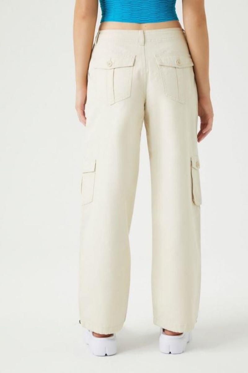 Pantalon Forever 21 Drawstring Wide Leg Cargo Mujer Creme | Xtqqk1dVd21