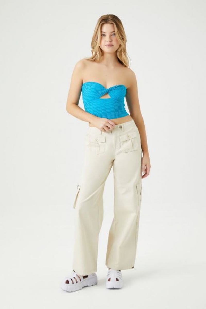 Pantalon Forever 21 Drawstring Wide Leg Cargo Mujer Creme | Xtqqk1dVd21