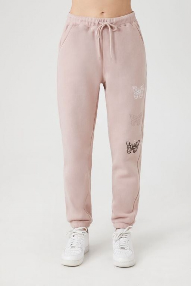 Pantalon Forever 21 Embroidered Fleece Joggers Mujer Marrones | vxOTjPJr3nQ