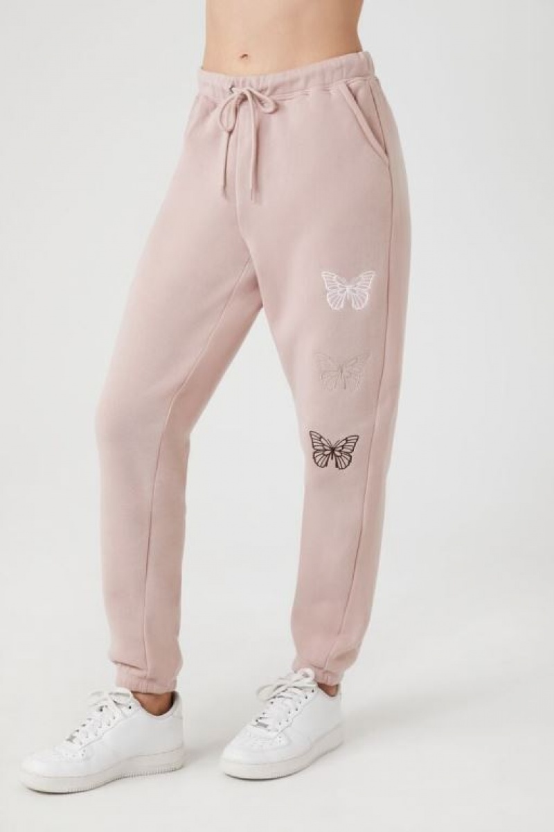 Pantalon Forever 21 Embroidered Fleece Joggers Mujer Marrones | vxOTjPJr3nQ