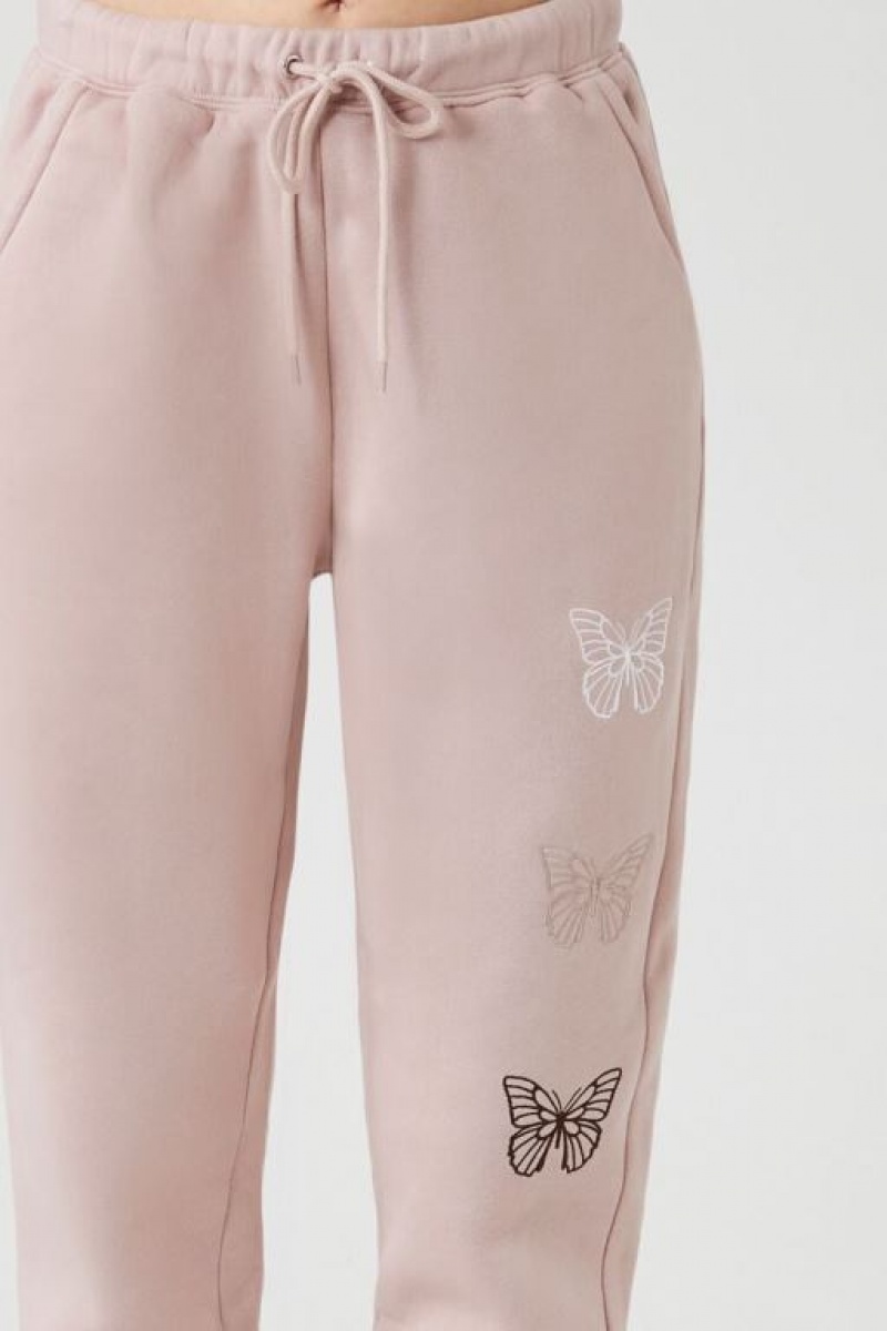 Pantalon Forever 21 Embroidered Fleece Joggers Mujer Marrones | vxOTjPJr3nQ