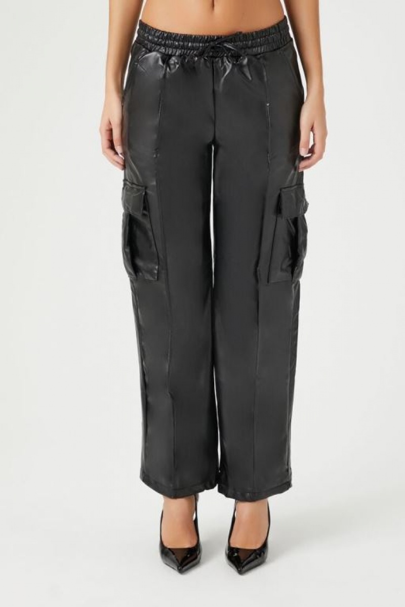 Pantalon Forever 21 Faux Cuero Trouser Cargo Mujer Negras | lTcRI8UUuOL