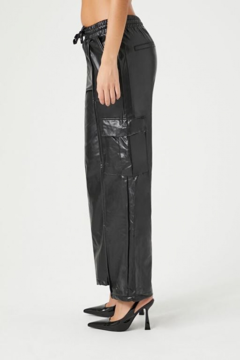 Pantalon Forever 21 Faux Cuero Trouser Cargo Mujer Negras | lTcRI8UUuOL