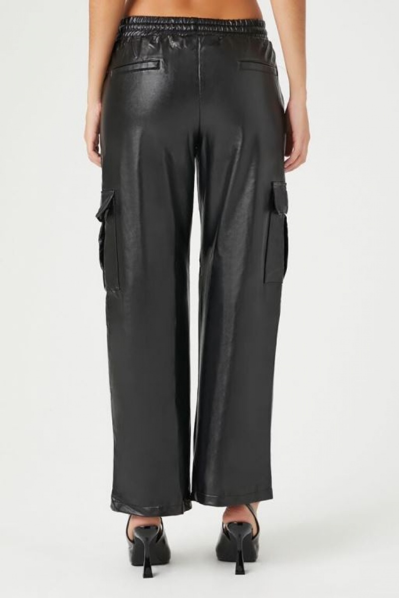 Pantalon Forever 21 Faux Cuero Trouser Cargo Mujer Negras | lTcRI8UUuOL