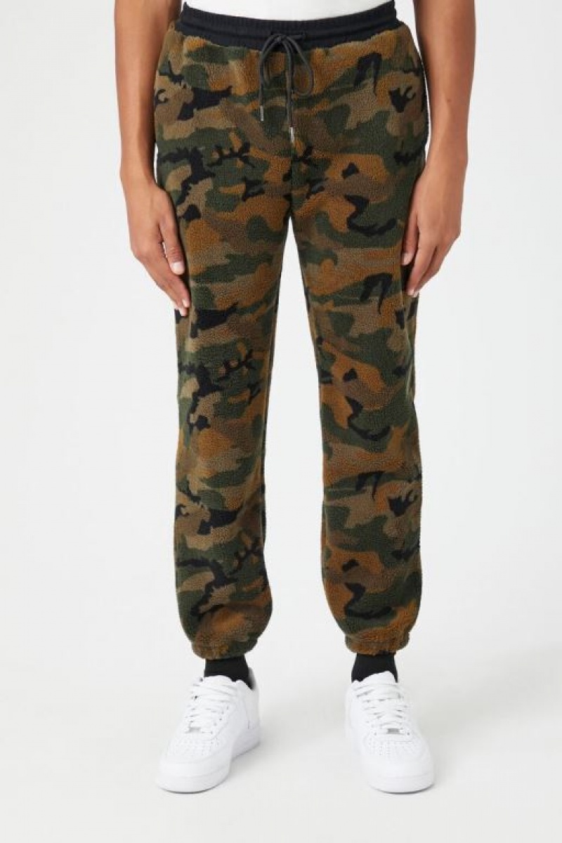 Pantalon Forever 21 Faux Shearling Camo Joggers Hombre Verde Oliva Multicolor | X7vSkt4N2Jc