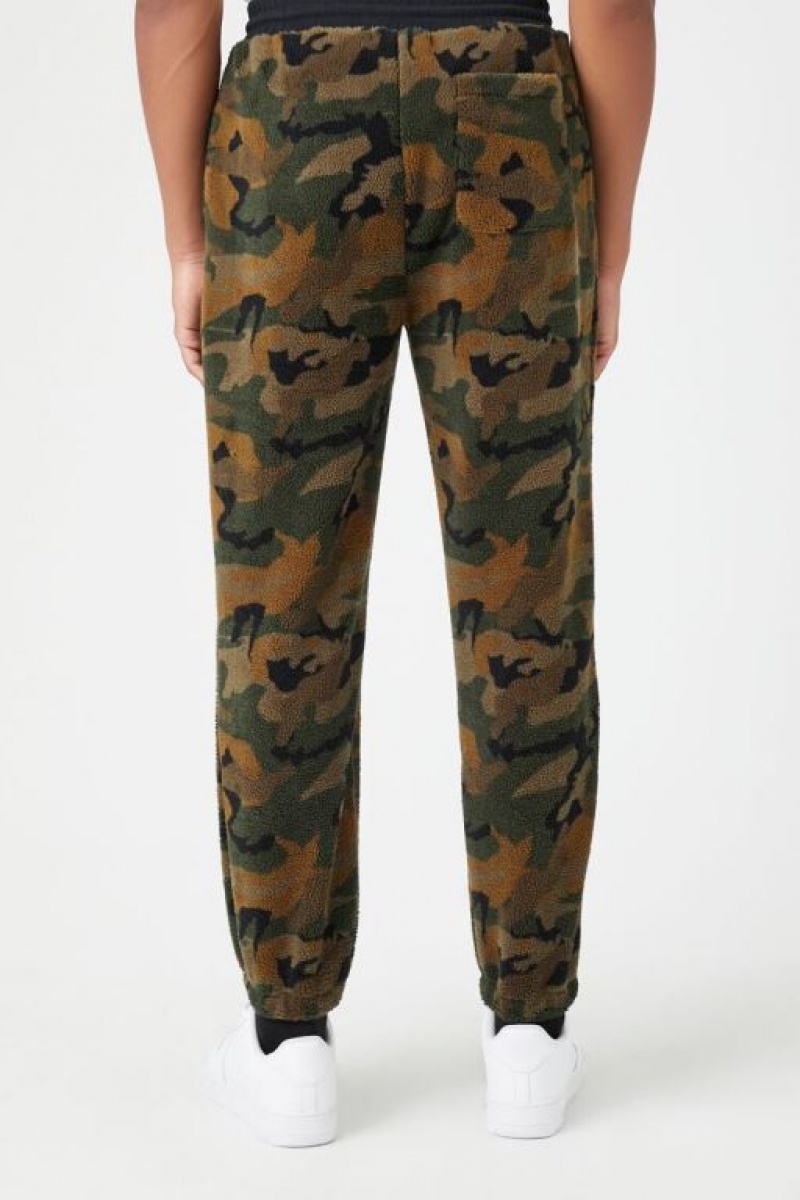 Pantalon Forever 21 Faux Shearling Camo Joggers Hombre Verde Oliva Multicolor | X7vSkt4N2Jc