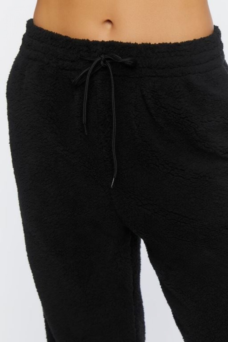 Pantalon Forever 21 Faux Shearling Drawstring Joggers Mujer Negras | Dr2mTn44Ups