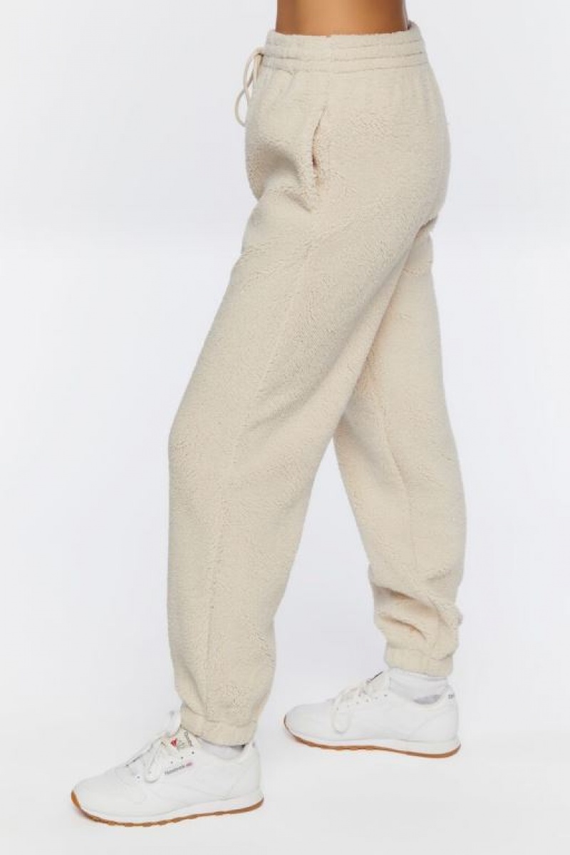 Pantalon Forever 21 Faux Shearling Drawstring Joggers Mujer Creme | DMruByLVVgO