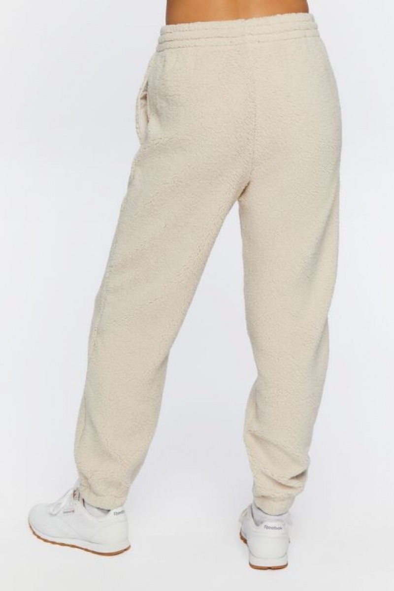 Pantalon Forever 21 Faux Shearling Drawstring Joggers Mujer Creme | DMruByLVVgO