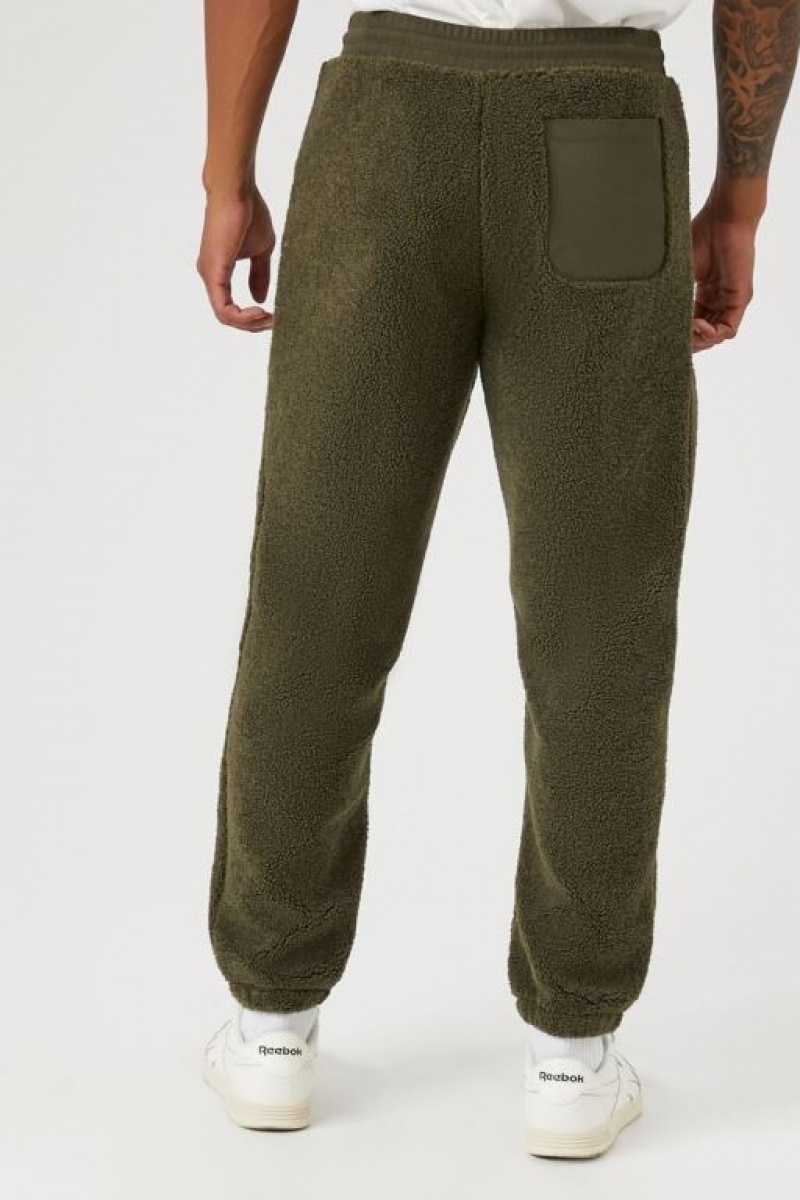 Pantalon Forever 21 Faux Shearling Drawstring Joggers Hombre Verde Oliva | wUw03bC1w9t