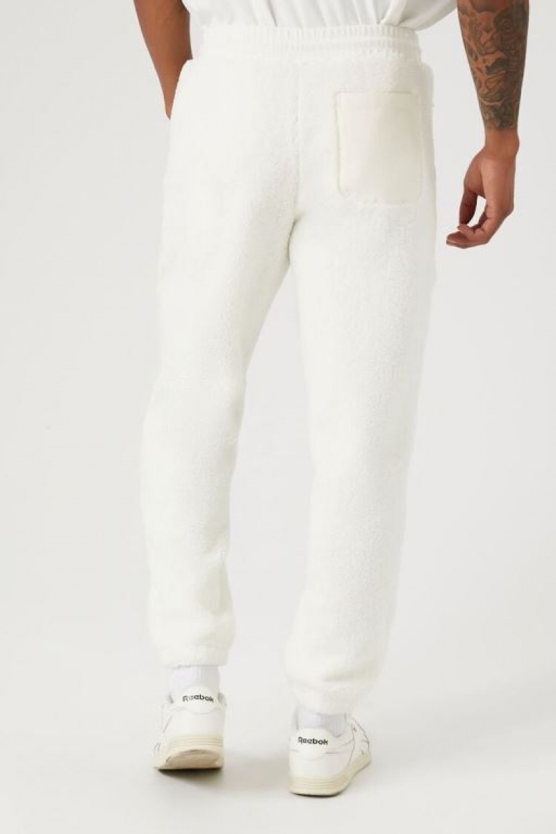 Pantalon Forever 21 Faux Shearling Drawstring Joggers Hombre Creme | FZspZPlnAJN