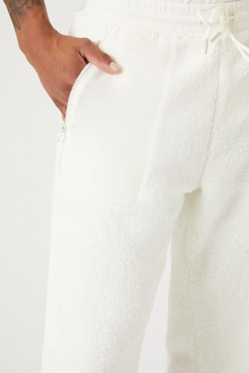 Pantalon Forever 21 Faux Shearling Drawstring Joggers Hombre Creme | FZspZPlnAJN