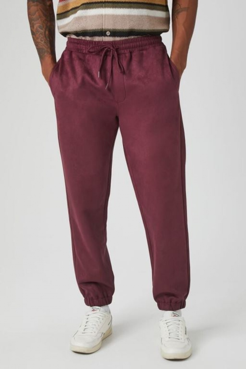 Pantalon Forever 21 Faux Suede Drawstring Joggers Hombre Burdeos | dLoemt28W1o