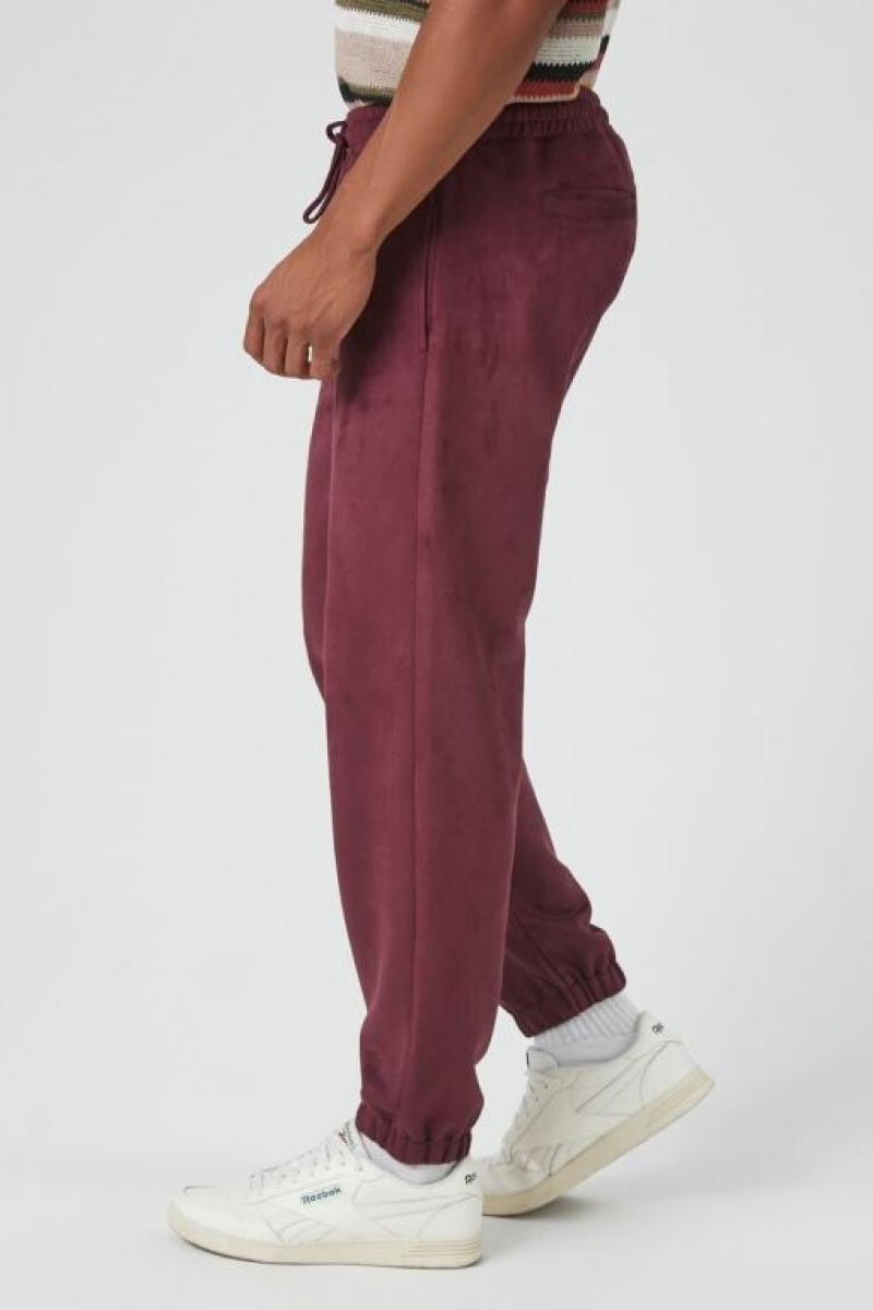 Pantalon Forever 21 Faux Suede Drawstring Joggers Hombre Burdeos | dLoemt28W1o