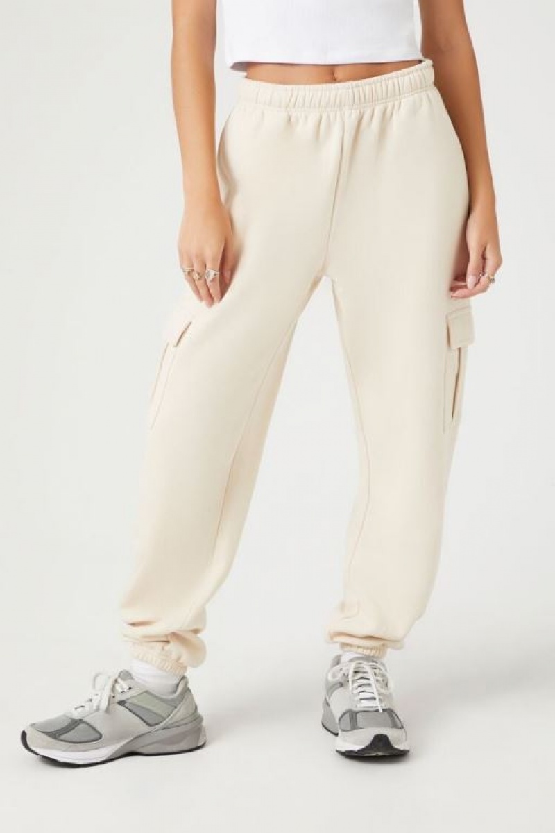 Pantalon Forever 21 Fleece Cargo Joggers Mujer Creme | F8yqXDbRh8q