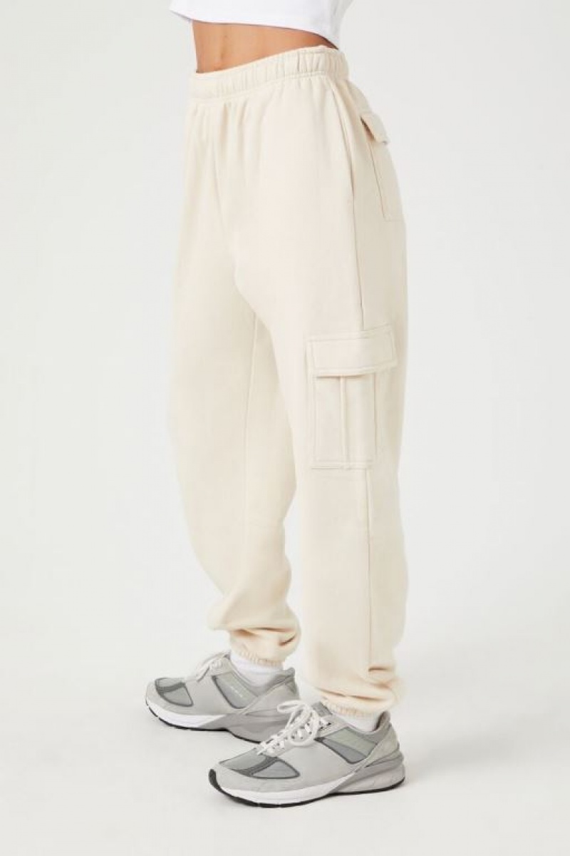 Pantalon Forever 21 Fleece Cargo Joggers Mujer Creme | F8yqXDbRh8q