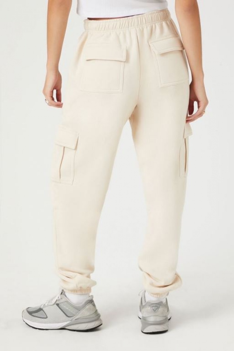 Pantalon Forever 21 Fleece Cargo Joggers Mujer Creme | F8yqXDbRh8q