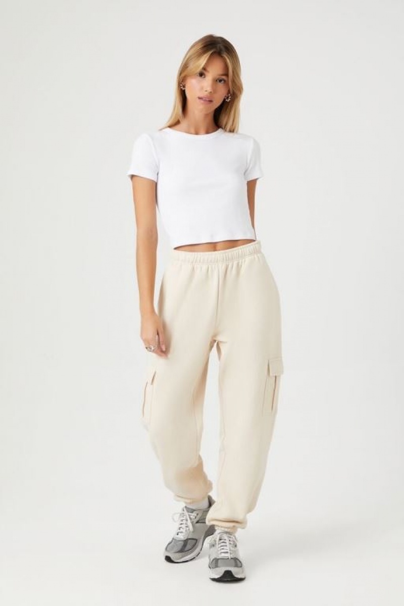 Pantalon Forever 21 Fleece Cargo Joggers Mujer Creme | F8yqXDbRh8q