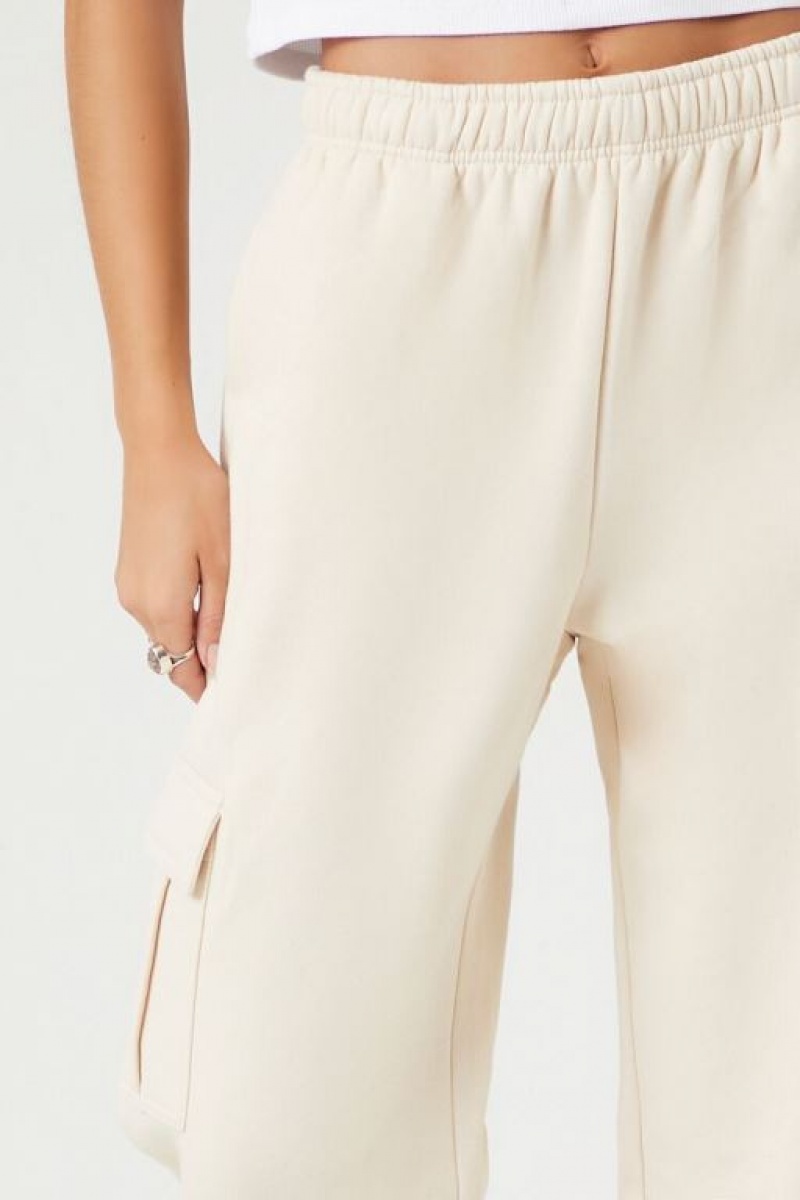 Pantalon Forever 21 Fleece Cargo Joggers Mujer Creme | F8yqXDbRh8q