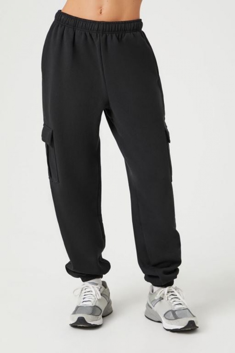 Pantalon Forever 21 Fleece Cargo Joggers Mujer Negras | TqguD0ZeSfI