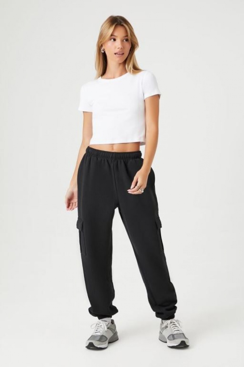 Pantalon Forever 21 Fleece Cargo Joggers Mujer Negras | TqguD0ZeSfI