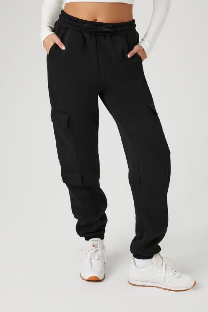 Pantalon Forever 21 Fleece Cargo Mujer Negras | Gdy22RvnsKN