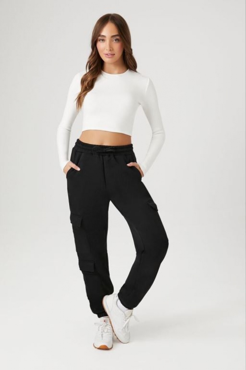 Pantalon Forever 21 Fleece Cargo Mujer Negras | Gdy22RvnsKN