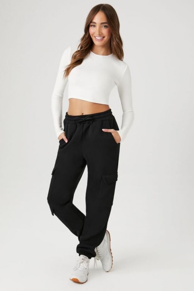 Pantalon Forever 21 Fleece Cargo Mujer Negras | Gdy22RvnsKN