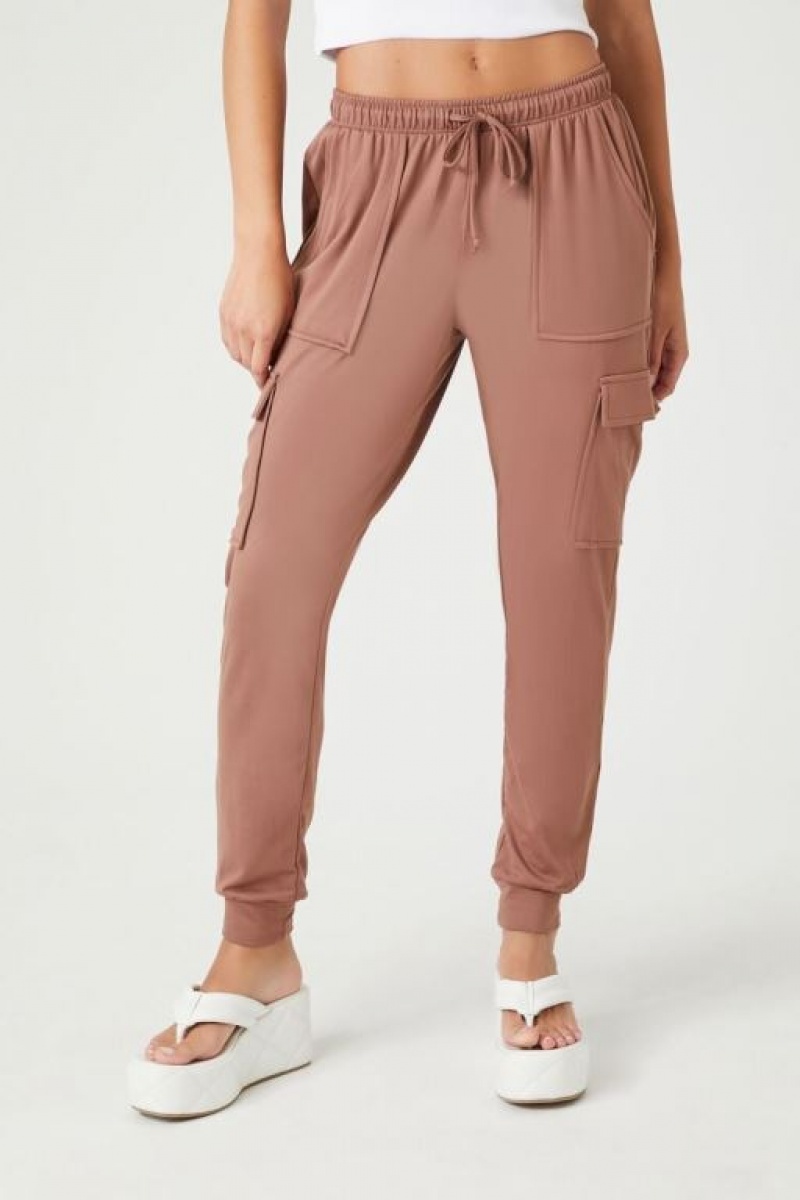 Pantalon Forever 21 Fleece Drawstring Cargo Joggers Mujer Marrones | bWal9AlH4sP