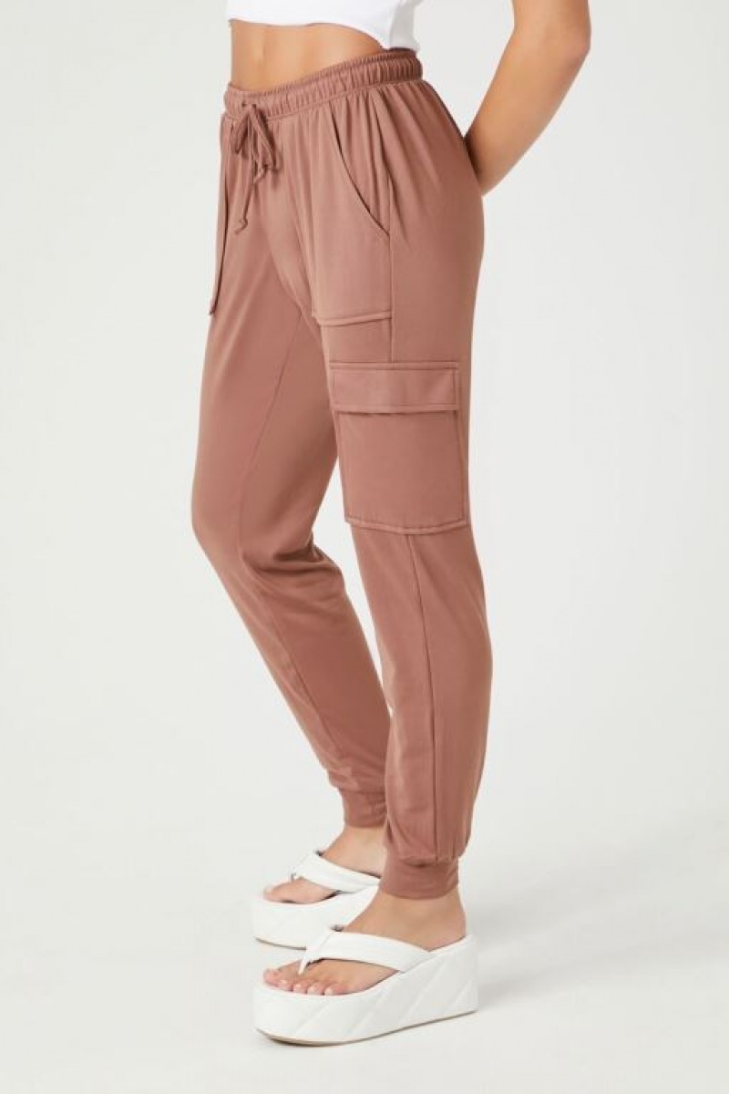 Pantalon Forever 21 Fleece Drawstring Cargo Joggers Mujer Marrones | bWal9AlH4sP