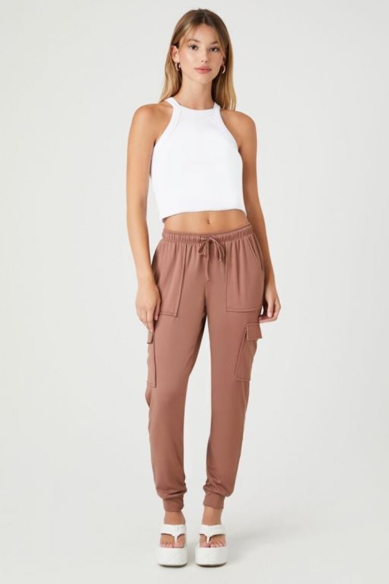 Pantalon Forever 21 Fleece Drawstring Cargo Joggers Mujer Marrones | bWal9AlH4sP