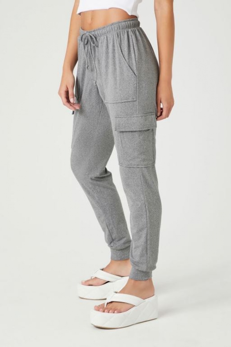 Pantalon Forever 21 Fleece Drawstring Cargo Joggers Mujer Gris | fsMendCQt4Z