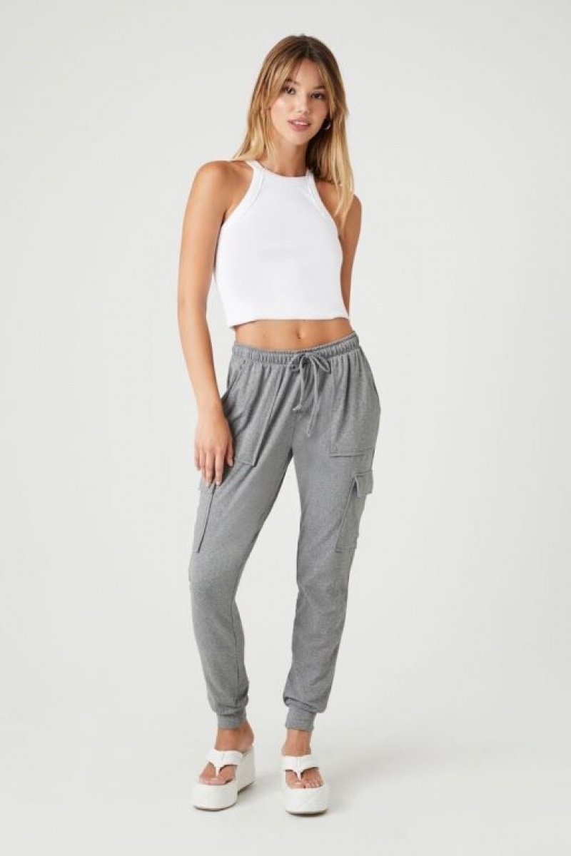 Pantalon Forever 21 Fleece Drawstring Cargo Joggers Mujer Gris | fsMendCQt4Z