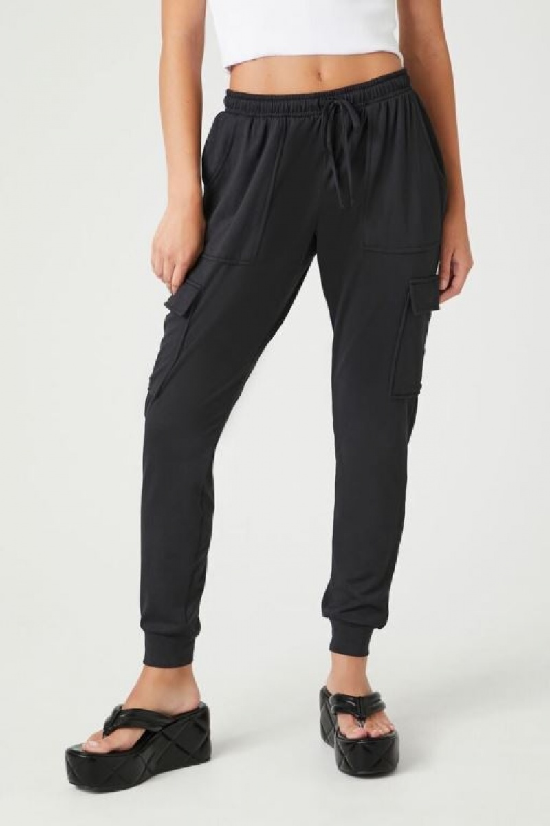 Pantalon Forever 21 Fleece Drawstring Cargo Joggers Mujer Negras | z8RopqQEU1h