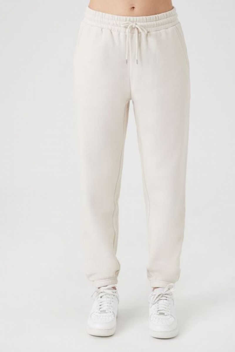 Pantalon Forever 21 Fleece Drawstring Joggers Mujer Beige | phEX1Fl0C3B