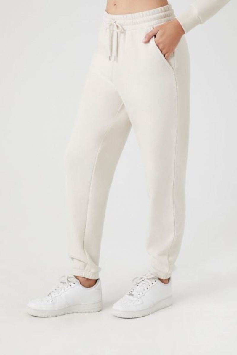 Pantalon Forever 21 Fleece Drawstring Joggers Mujer Beige | phEX1Fl0C3B